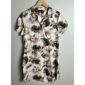 Kut from the Kloth Tropical Floral Button-Front Mini Dress Short Size Medium Wms